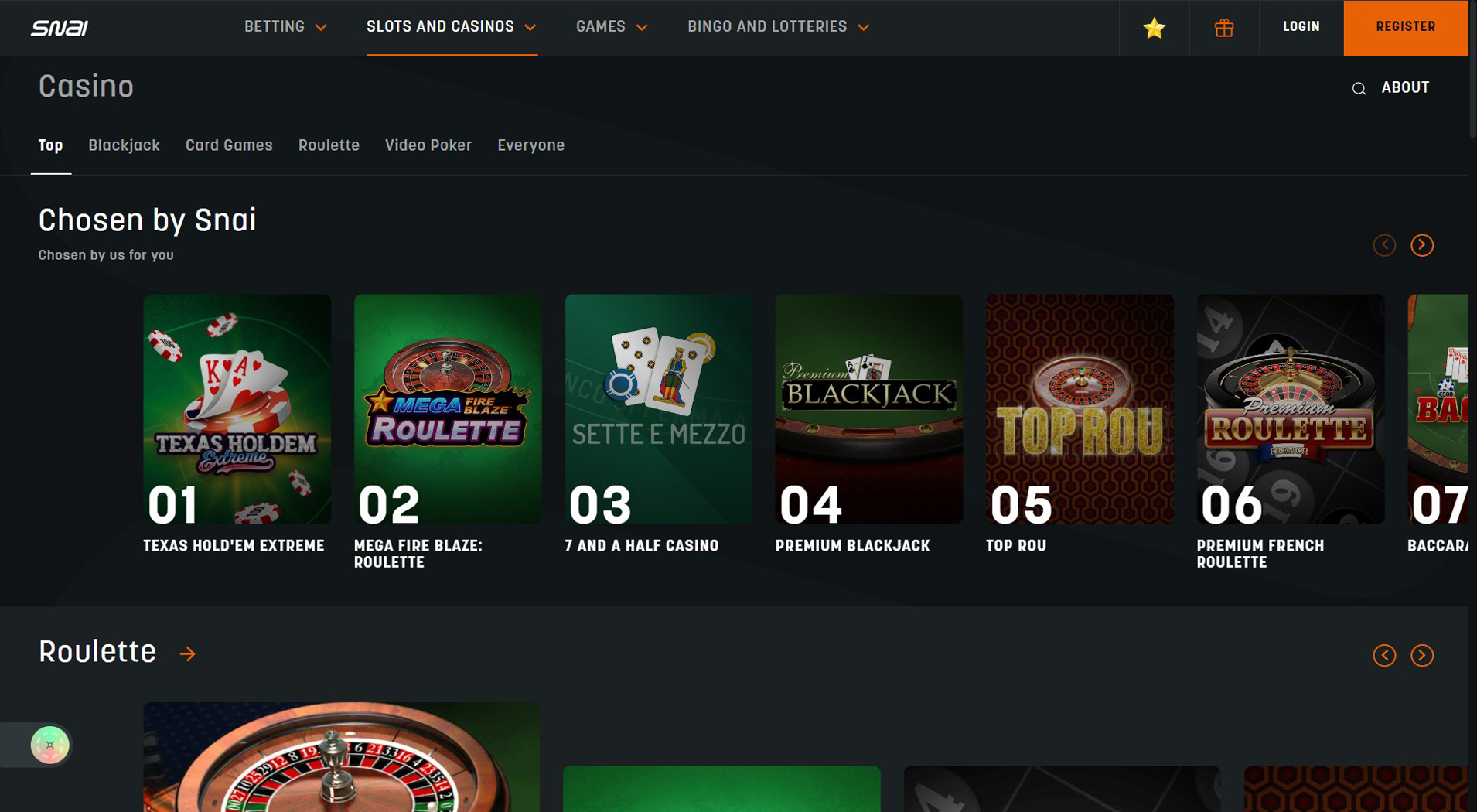 2. SNAI- Accesso rapido al casinò iDebit